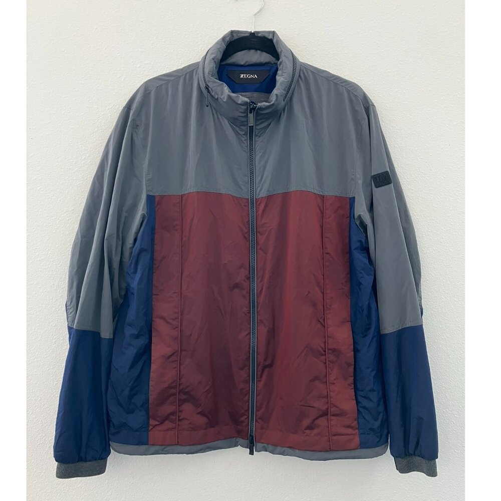 Zegna Techmerino Wool Jersey Lining Men's Windbreaker, tricolor hooded